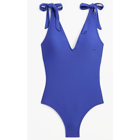 NEW J Crew Factory Brilliant Blue Tie-Shoulder One Piece Swimsuit, M - Picture 1 of 12